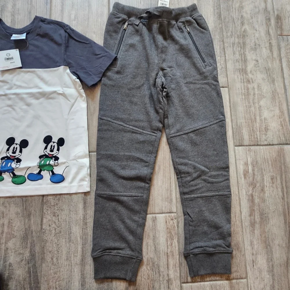 Hanna Andersson Mickey Mouse Shirt Pants Set Kids 8 Tee Joggers Disney Outfit